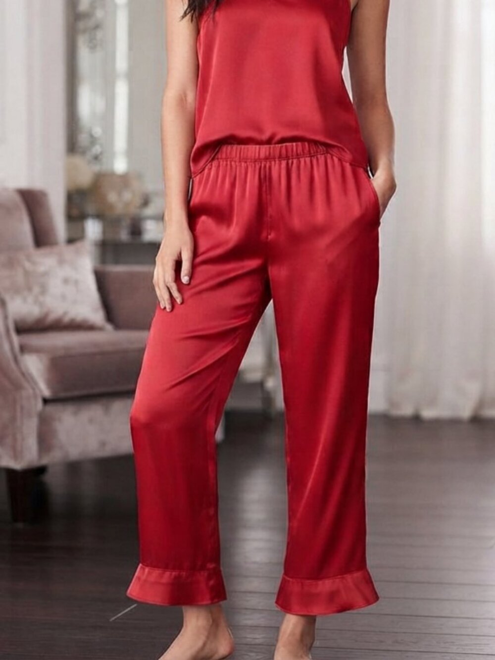 NEW VS SATIN RUFFLE SLEEP PANTS Sz S